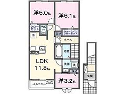 郡山市 アパート 3LDKの間取図画像