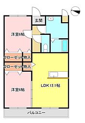 コーン・ハイツ・2 2LDKの間取図画像