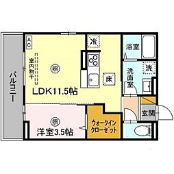 プア メリア 3階1LDKの間取り