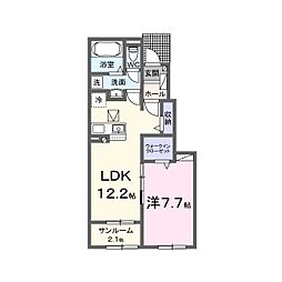 ヒカルサ水戸石川サウス 1階1LDKの間取り