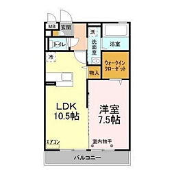フェリシタ 2階1LDKの間取り