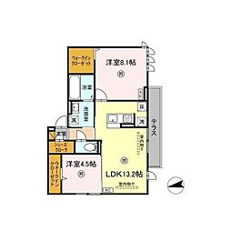 ロンターノ 2階2LDKの間取り