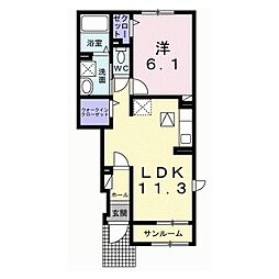ポートアベニュー1 1階1LDKの間取り