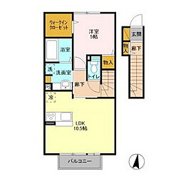 アクアパーム　Ｅ 2階1LDKの間取り