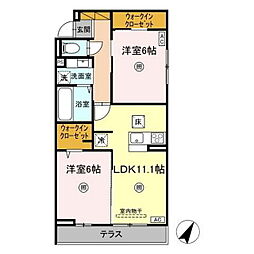 プロスター元山町 1階2LDKの間取り