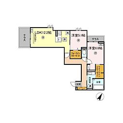 プロスター元山町 102 1階2LDKの間取り