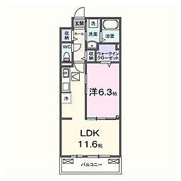 ヴィラバース 1階1LDKの間取り