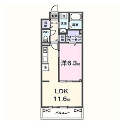 ヴィラバース 3階1LDKの間取り