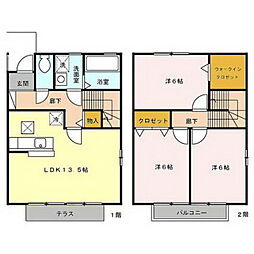リビングタウン姫子C 2階3LDKの間取り