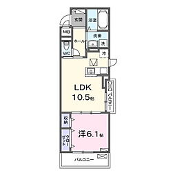 ヴィラバース 1階1LDKの間取り