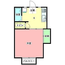 スズキハイツＢ棟 2階1Kの間取り