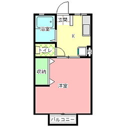 グリーンヒルハイツＢ棟 1階1Kの間取り