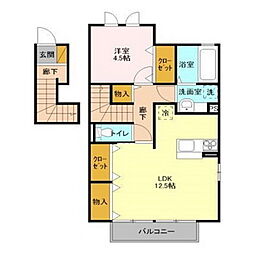 ピアヒルズ桜ヶ丘　Ａ 2階1LDKの間取り