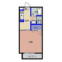 きたはらコーポB 1Kの間取図画像
