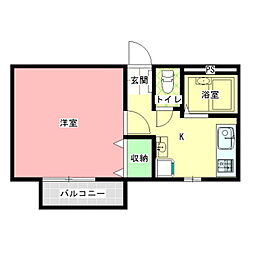 袴塚ベータ 1Kの間取図画像