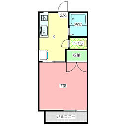 新田コーポ竹中A 1Kの間取図画像