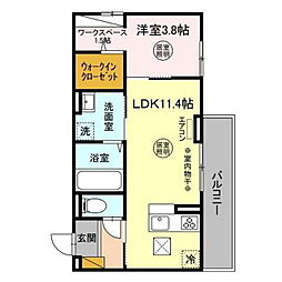 ウエストパーク水戸A棟 1LDKの間取図画像