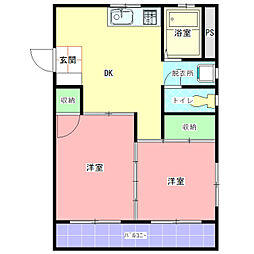 サンハウス新原 2DKの間取図画像