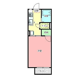 ルミエールB棟 1Kの間取図画像