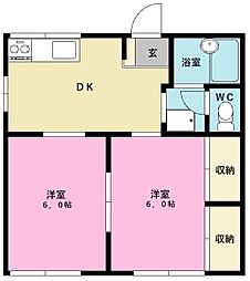 リバティ青島B 2DKの間取図画像