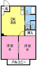 ビューラー山宿 2DKの間取図画像