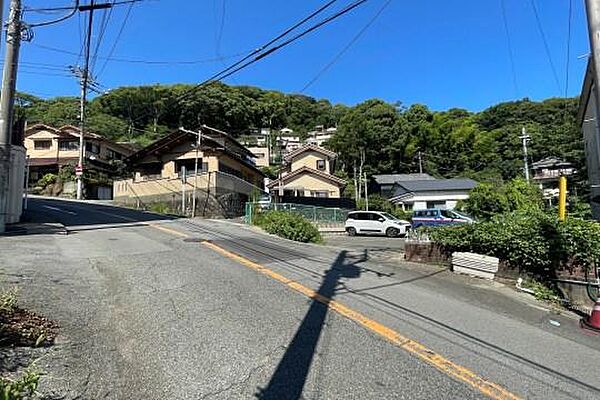 公道を挟んで向かい側から見た土地の様子