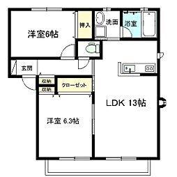 ガーデンパレスB 2LDKの間取図画像