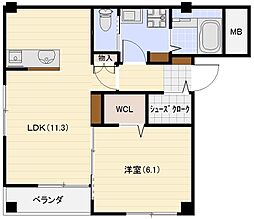 ラルバディセコンド 1LDKの間取図画像