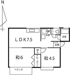 シティハイムグリーンベルC 2LDKの間取図画像