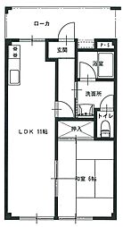 プランドゥール月ノ輪B 1LDKの間取図画像