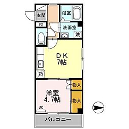 オークタウンA 1DKの間取図画像