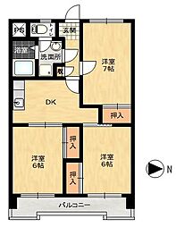 ハピネス川口 3DKの間取図画像