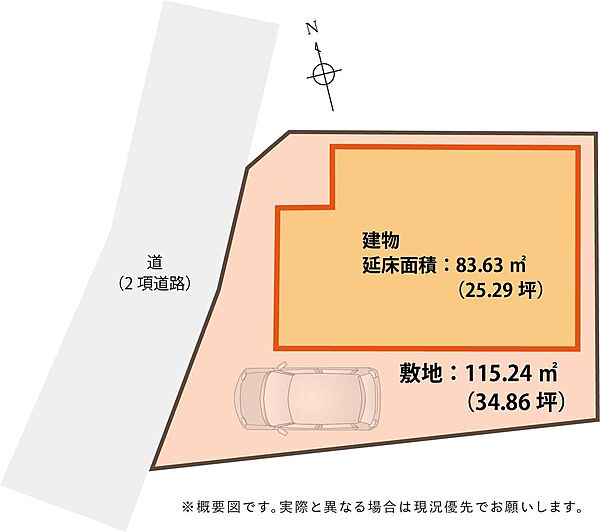 現在の建物と土地の略図