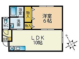 北郷ハイツ 1LDKの間取図画像