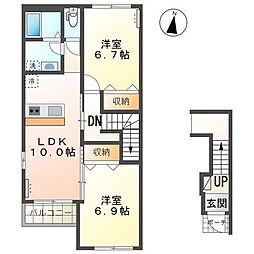 JR東海道本線 沼津駅 バス18分 東海バス下車 徒歩10分の賃貸アパート 2階2LDKの間取り