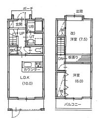 しいの木ビラ　A棟 1階2LDKの間取り