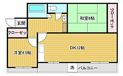 長鶴コーポ 2LDKの間取図画像