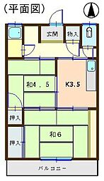 河野アパート 2Kの間取図画像