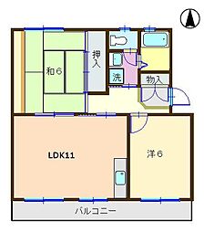 駅北マンションA 2LDKの間取図画像