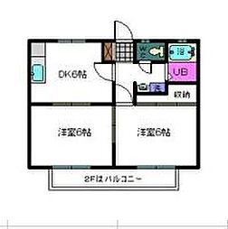 ブルーコーポ北原 2DKの間取図画像