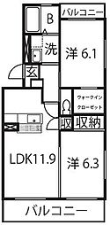 ブエナビスタ初生 2LDKの間取図画像