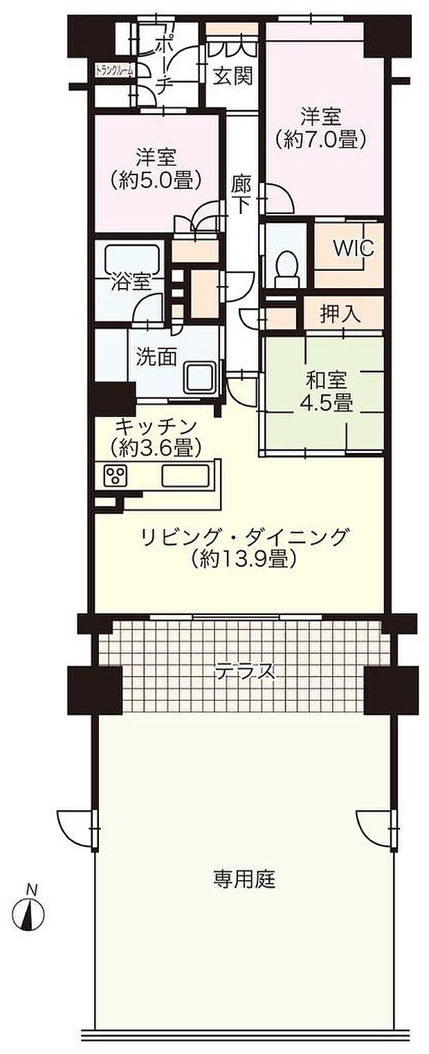 3LDK+WIC　専用庭(46.15m2)付きです