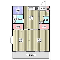 ロイヤルプラザ二日町A棟 2LDKの間取図画像