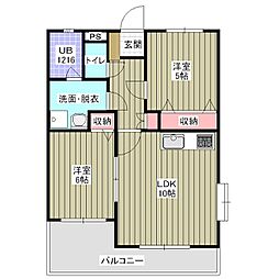 レアールヒルズ香貫 2LDKの間取図画像