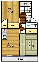 セジュール山田A 2DKの間取図画像