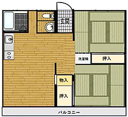 パレーシャル井柳B 2LDKの間取図画像