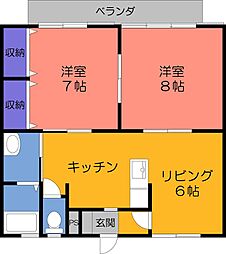 サザンハイツ 2LDKの間取図画像