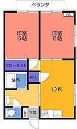 サンコーポ永原2 2DKの間取図画像