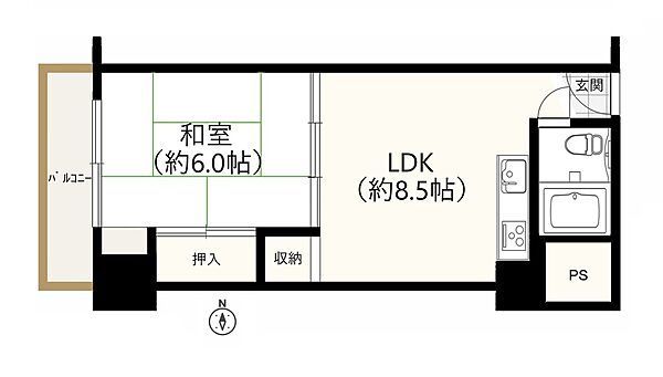 1LDKのお部屋、マンション屋上からの眺めも素敵。内装フルリフォーム工事完了（壁・畳・襖・床・キッチン）即ご利用いただけます。