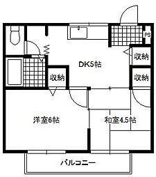 リベルテ水戸島 2DKの間取図画像